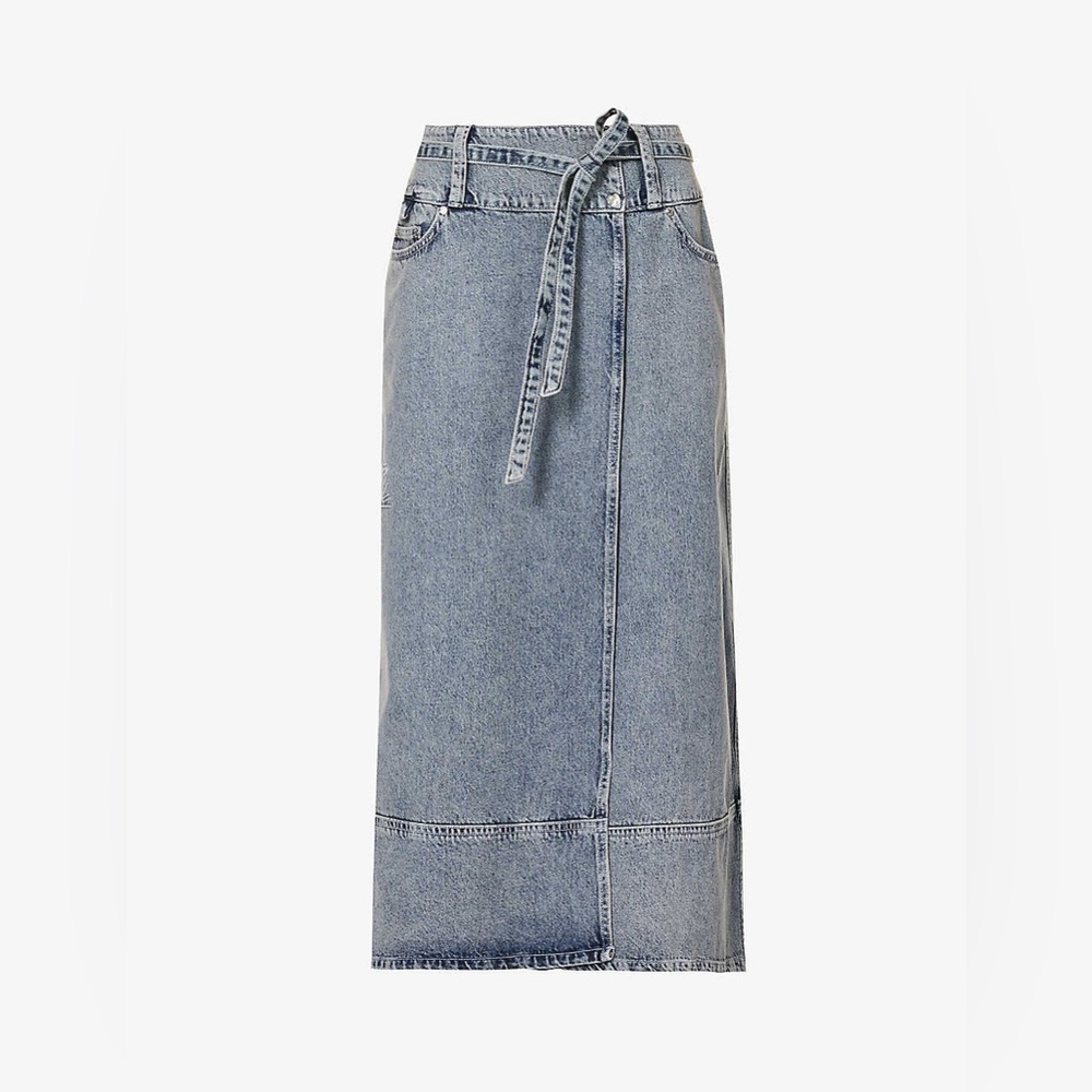 HOUSE OF SUNNY Low Rider faded-wash denim midi skirt Size 2